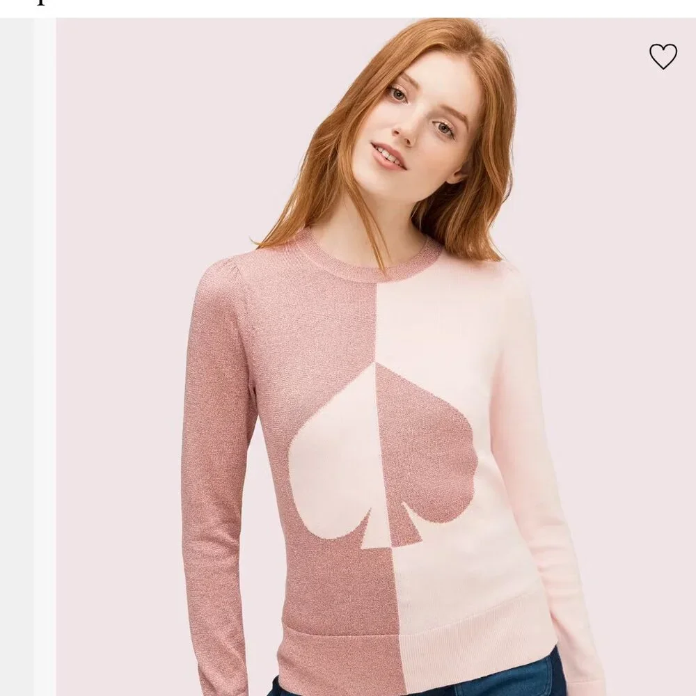kate spade Pink Two-Tone Spade Crewneck Sweater